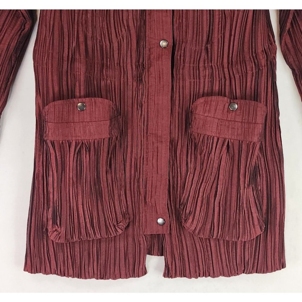UBU Jacket Womens Small Burgundy Crinkled Retro Lightweight Full Zip Snap on - Picture 9 of 13